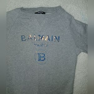 Balmain Kids Grey Sweatshirt with Metallic Blue Logo